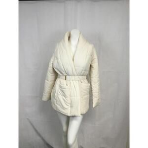 [315] Shein Coat Womens S White Quilted Belted Puffer Jacket Mid Length Winter
